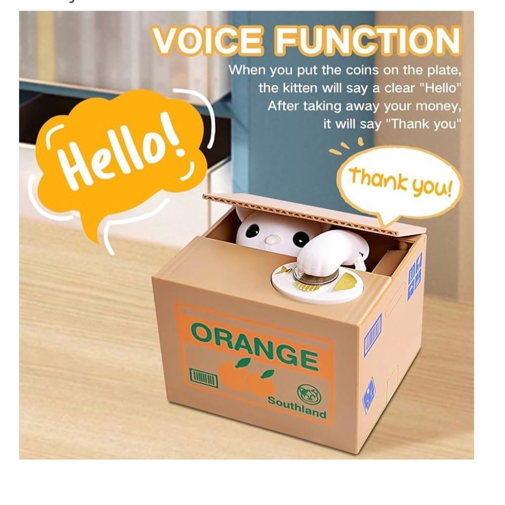 Cute Tan Coin Bank with White Cat - Picture 2 of 6